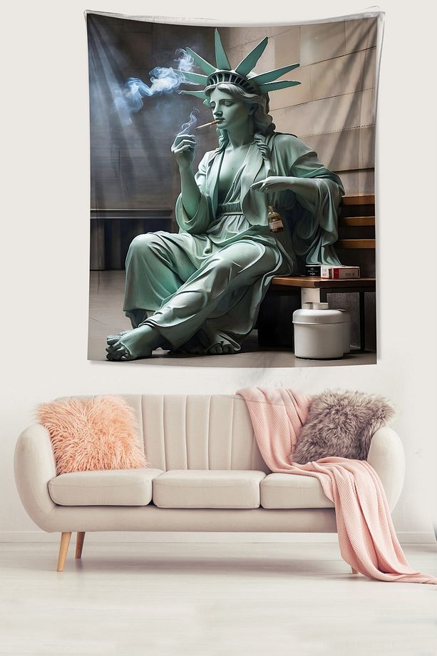 Sigara Yakan Özgürlük Heykeli Leke Tutmaz Kumaş Duvar Örtüsü Duvar Halısı Tapestry - 1