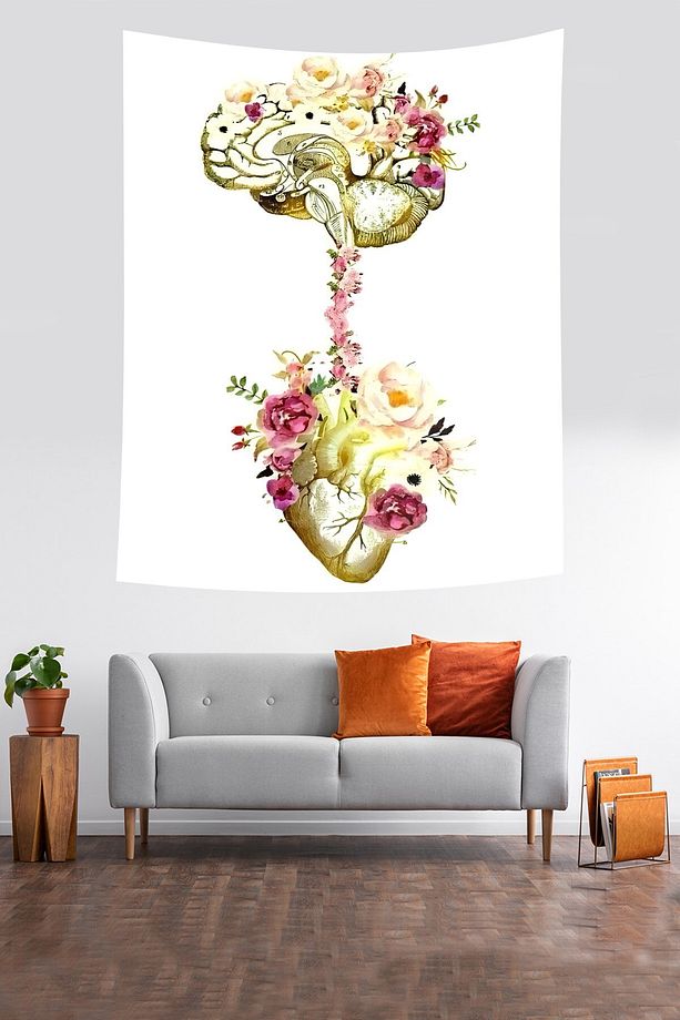 Kalp ve Beyin Bağlantısı Leke Tutmaz Kumaş Duvar Örtüsü Duvar Halısı Tapestry - 2