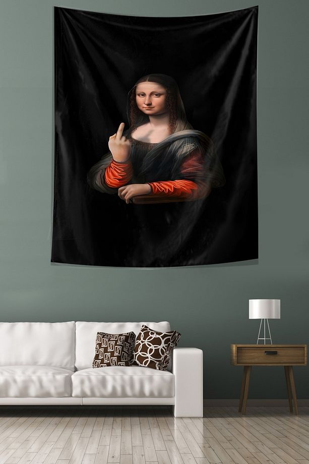 Sessiz Tepki Mona Lisa El Hareketi Leke Tutmaz Kumaş Duvar Örtüsü Duvar Halısı Tapestry - 3
