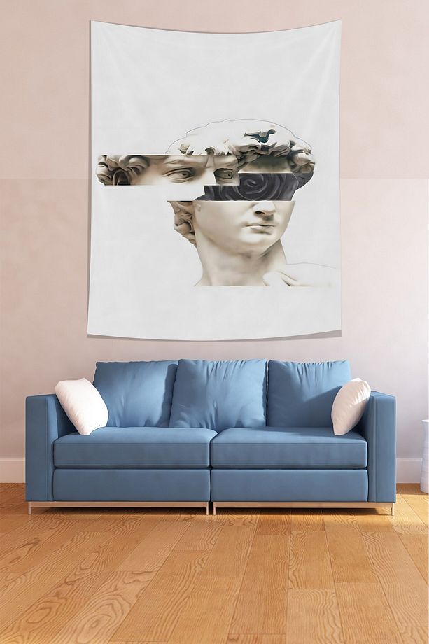 Bilinç Dışı Heykel Kafası Leke Tutmaz Kumaş Duvar Örtüsü Duvar Halısı Tapestry - 2