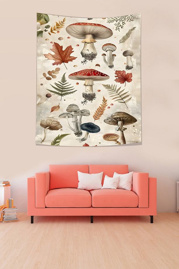 Mantarlar Ailesi Çeşitli Mantar Leke Tutmaz Kumaş Duvar Örtüsü Duvar Halısı Tapestry - 3