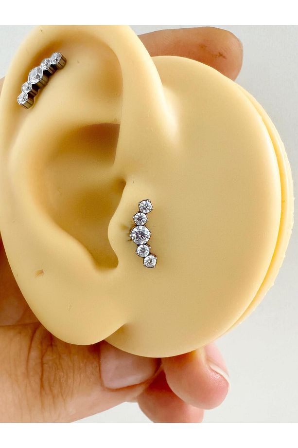 1 adet G23 TİTANİUM ( titanyum) zirkon taşlı tragus kıkırdak   helix lobe uyumlu piercing - 4