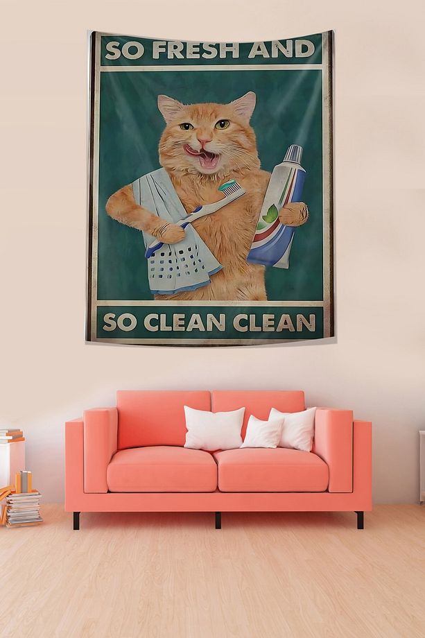 So Fresh So Clean Sevimli Kedi Leke Tutmaz Kumaş Duvar Örtüsü Duvar Halısı Tapestry - 3