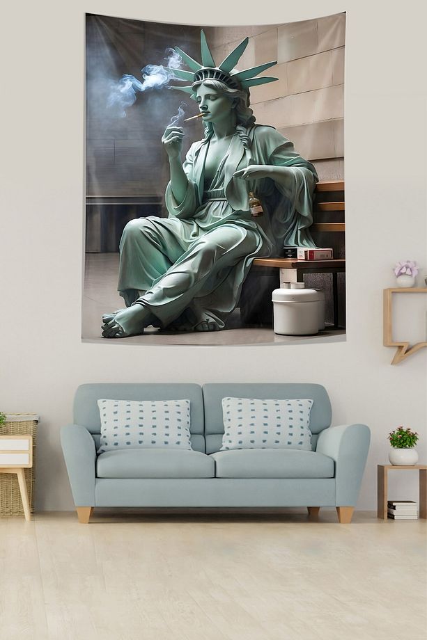Sigara Yakan Özgürlük Heykeli Leke Tutmaz Kumaş Duvar Örtüsü Duvar Halısı Tapestry - 3