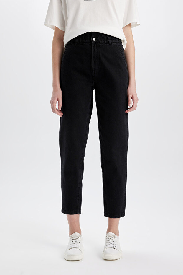 Paperbag High Waist Ankle Length Jean Trousers