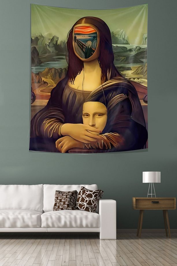 Mona Lisa Çığlık Tablosu Leke Tutmaz Kumaş Duvar Örtüsü Duvar Halısı Tapestry - 3