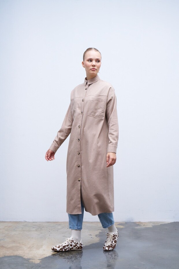 Kuşaklı Gömlek Vizon - 3