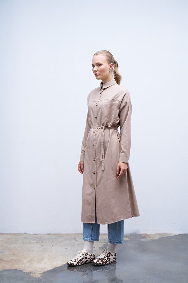 Kuşaklı Gömlek Vizon - 2