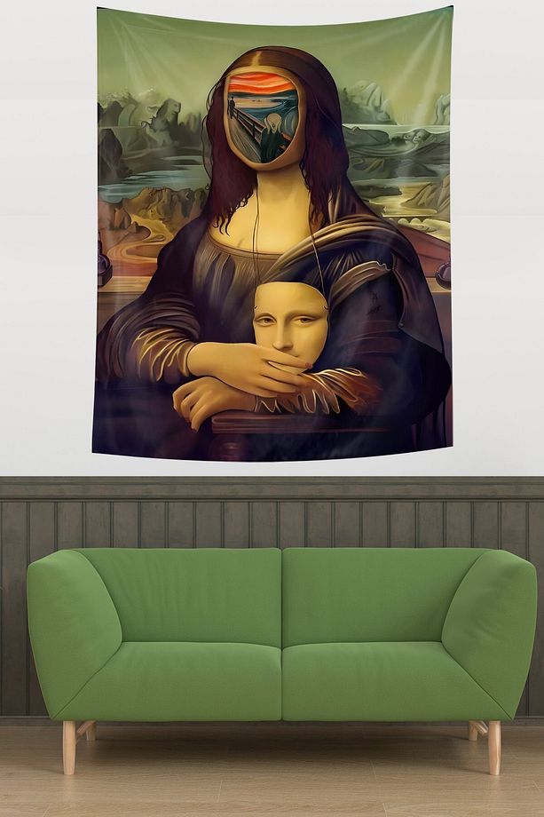 Mona Lisa Çığlık Tablosu Leke Tutmaz Kumaş Duvar Örtüsü Duvar Halısı Tapestry - 2