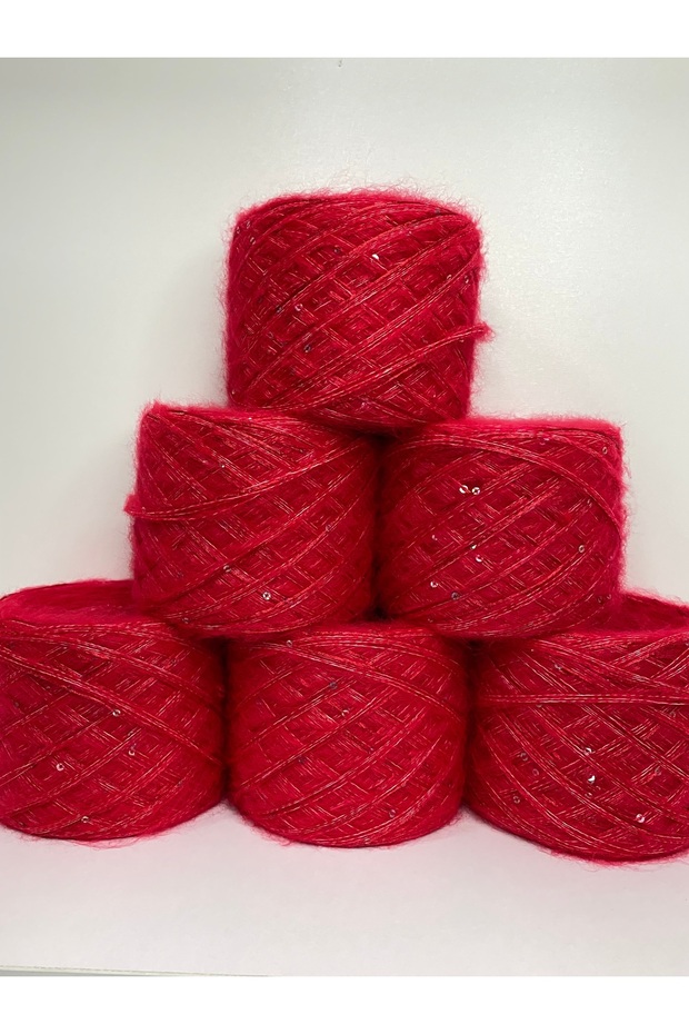 Moherakrilik Color Red Silver Sequin Visual Net 600Gr