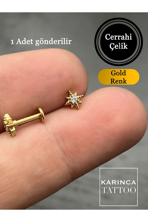 Minimal Zarif Kuzey Yıldız Kristal Zirkon Taşlı Piercing Tragus Forward Helix Conch Flat Kulak Küpe - 1