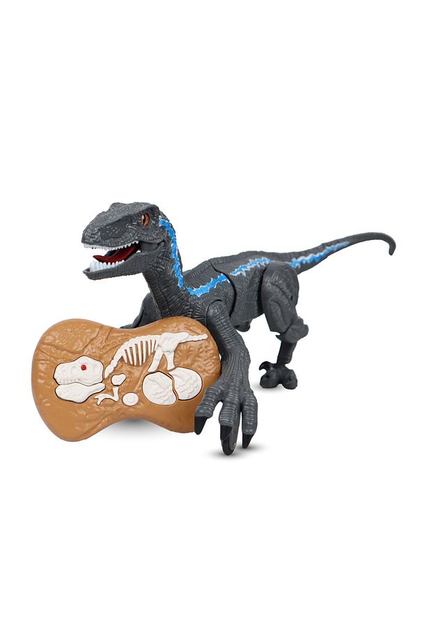 Sesli ve Yürüyen Hareketli Velociraptor Dinozor Gri - 1