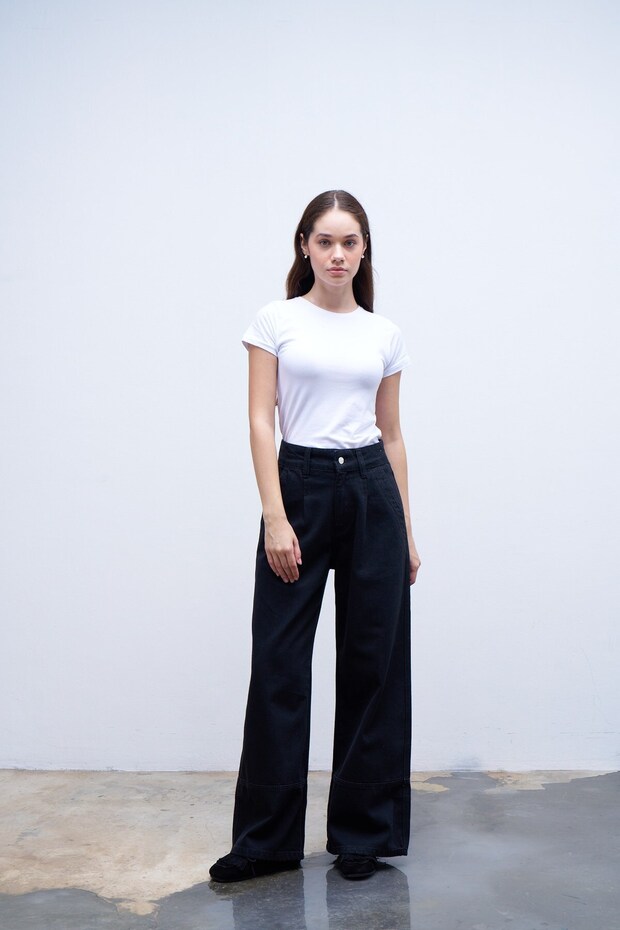 Cotton Stitched Trousers Black
