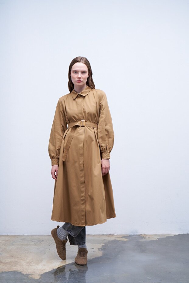 Volanlı Trençkot Camel - 1