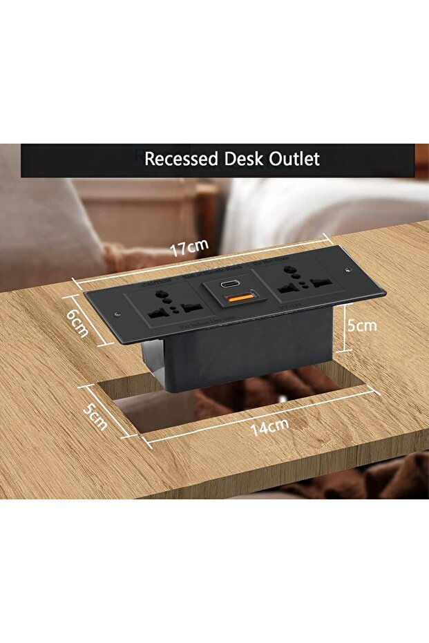 Writing Table With Hanging Pedestal Attached Desktop Socket With USB AC Port - Oak - 2