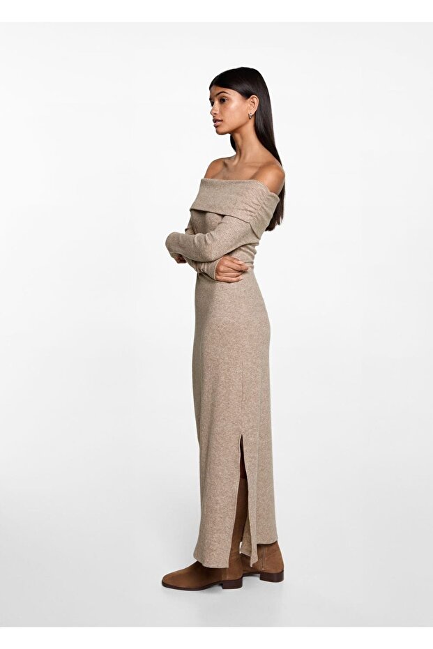 Omzu açık midi elbise - 2