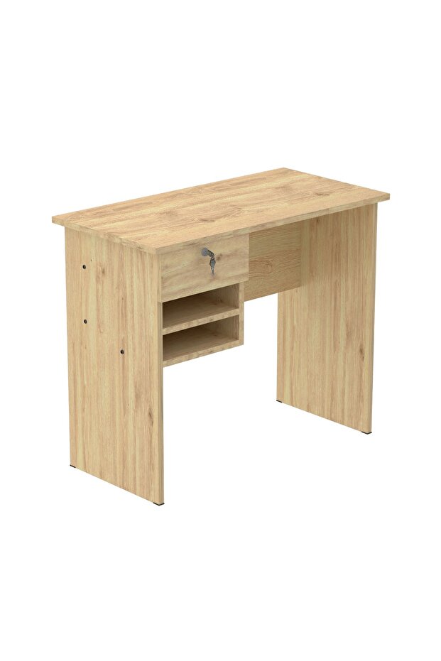 MP1-9045 Solama Office Desk with Paper Rack - Oak Brown