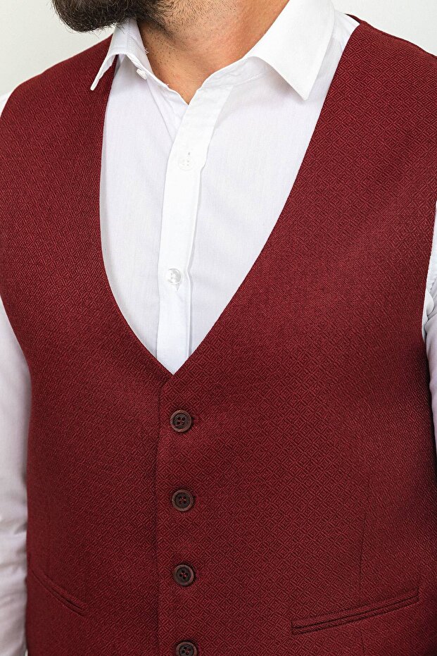 Mcr Desenli Bordo Rengi Slim Fit Klasik Yün Erkek Yelek - Fiyatı, Yorumları
