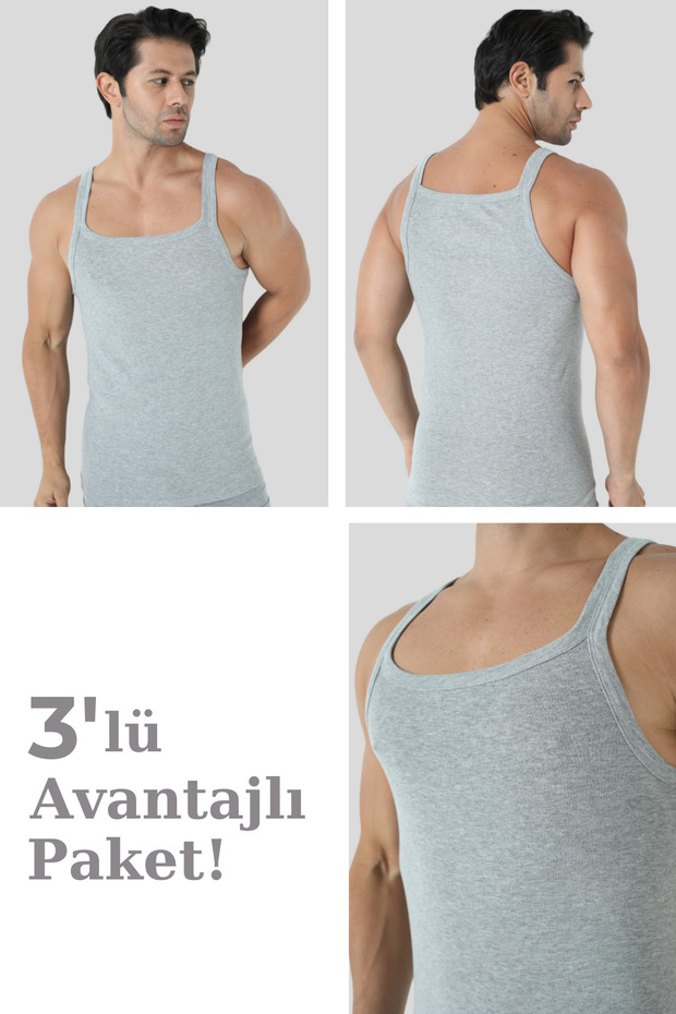 Men's Gray Thin Strap Athlete 100% Cotton Economical Pack of 3