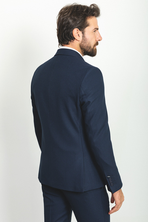 Egyenes, karcsúsított, széles galléros, kétsoros gyapjú férfi öltöny, sötétkék - 45161.22K - 5