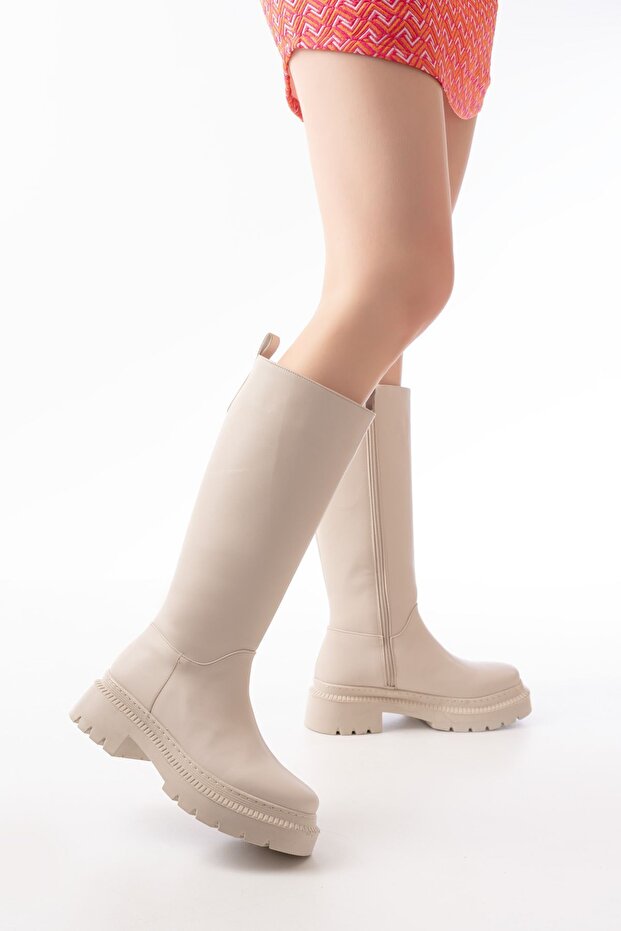 236-340 Beige Zippered Daily Women's Boots