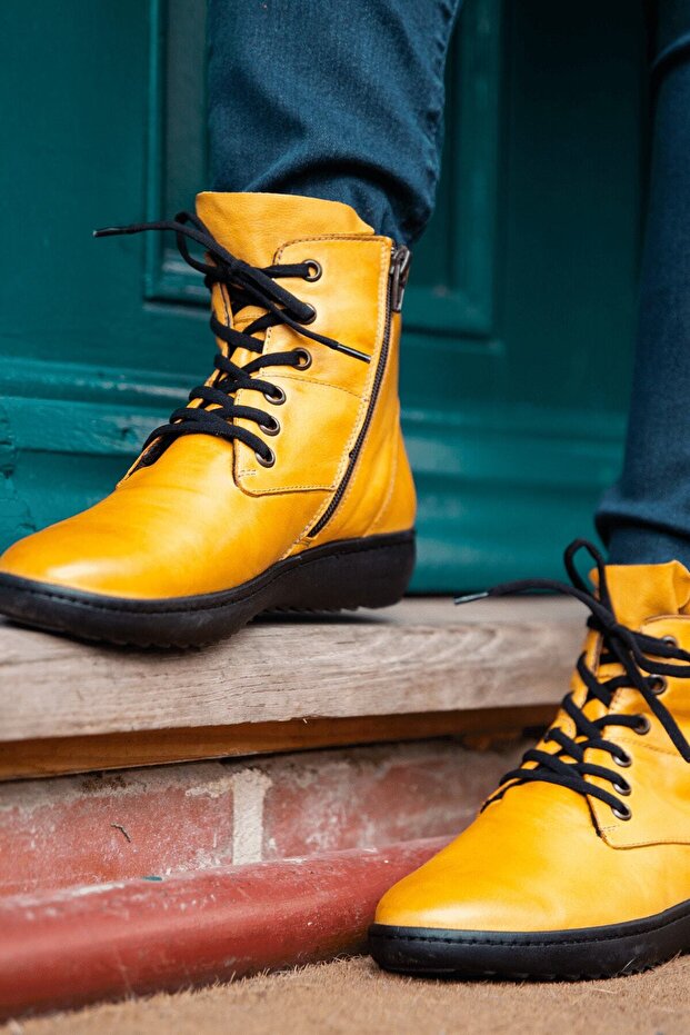 Sarı Hakiki Deri Bot- Model Isim Curie - 3