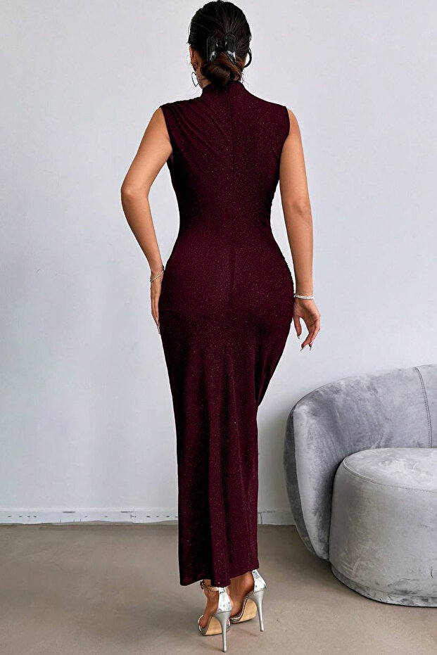 Sim Detaylı Drapeli Abiye Elbise - 6