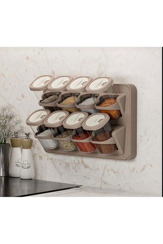 Henna 8Pcs 360 ° Adhesive Wall and Countertop Spice Rack Stand with Swivel Head