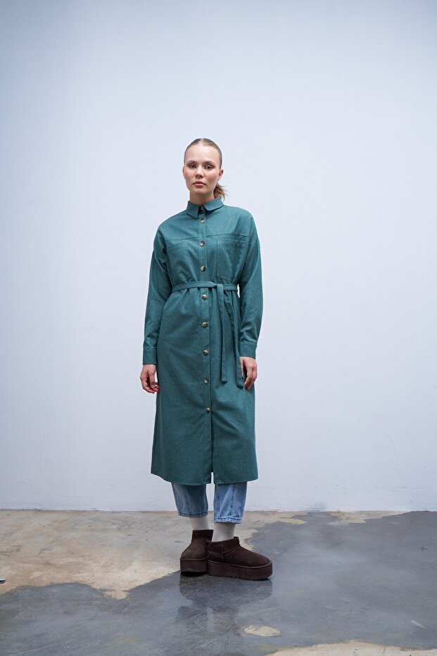 Kuşaklı Gömlek Yeşil - 1