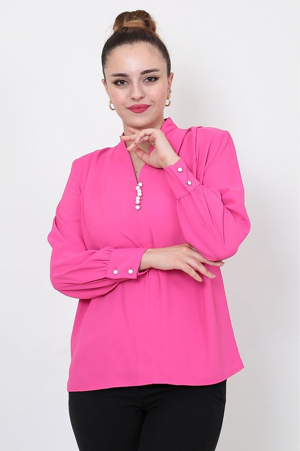 jesika kumaş önü inci düğmeli gömlek - 3