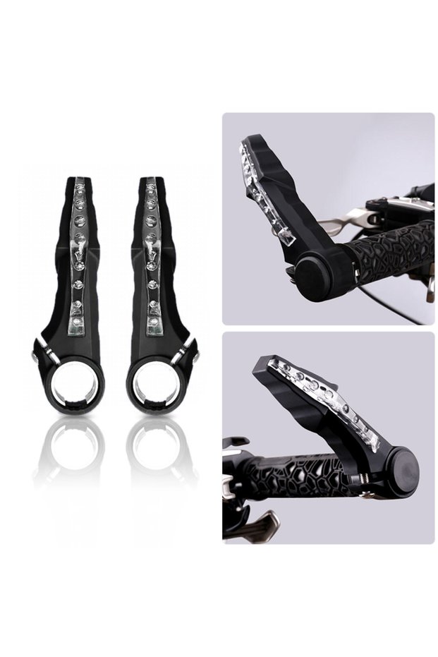Black MTB Bicycle Bull Horn Handlebar with LED Safety Warning Light Turn Signal Grips Waterproof Bik