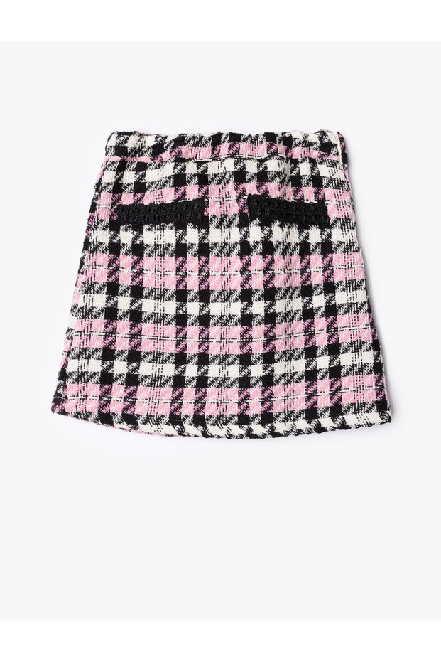 Tweed Skirt with Pocket Applique and Elastic Waist