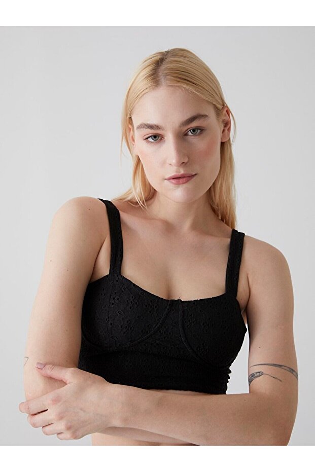 Askılı Dantel Top Siyah Atlet - 5