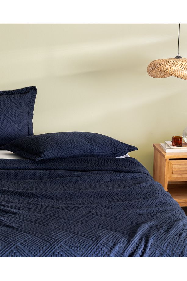 Triangle King Size %100 Pamuk Yatak Örtüsü - Lacivert - Lüks Koleksiyon - 3