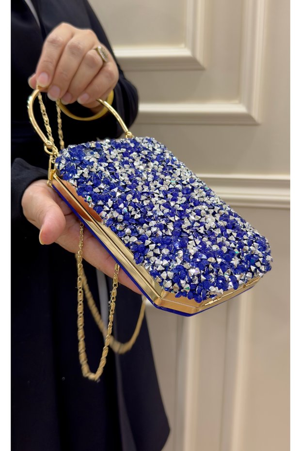 Evening Dress Bag with Crystal Stones. Wrist and Shoulder Evening Dress Bag