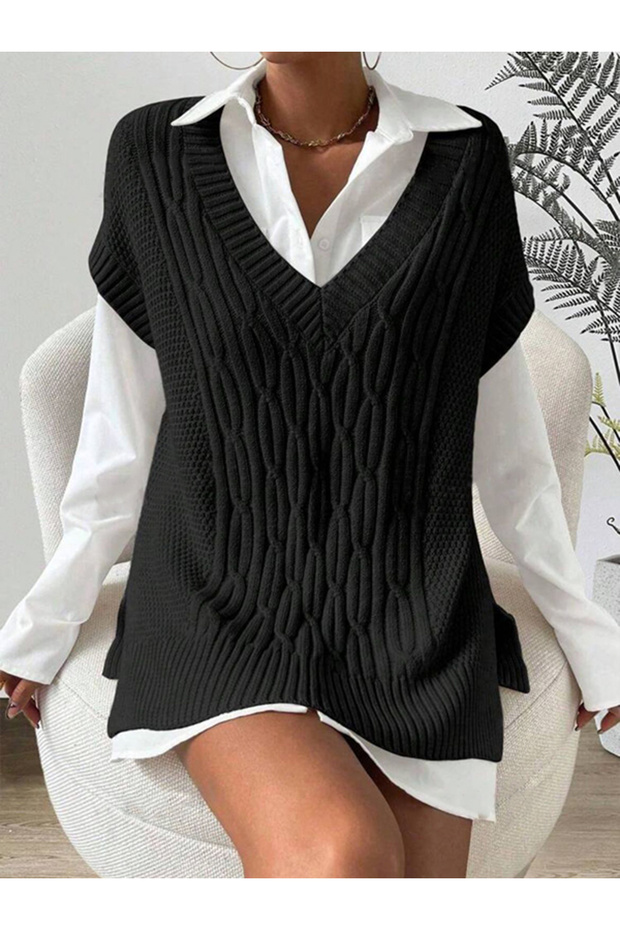 Knitted Detail 75 cm Long Women's Sweater
