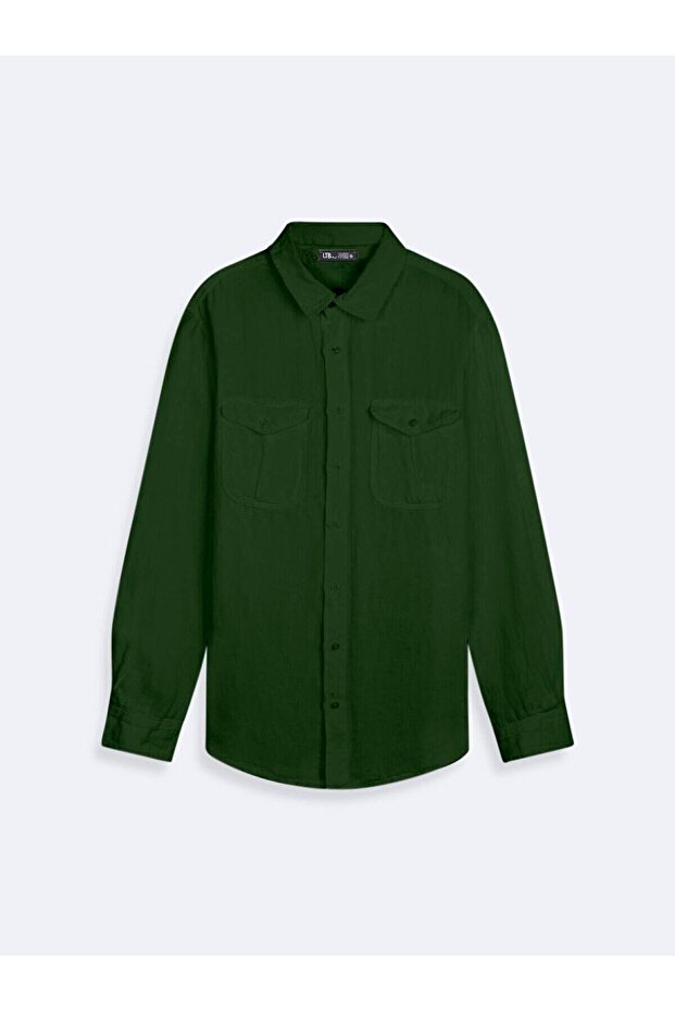 Basıc Uzun Kol Yeşil Gömlek - 1