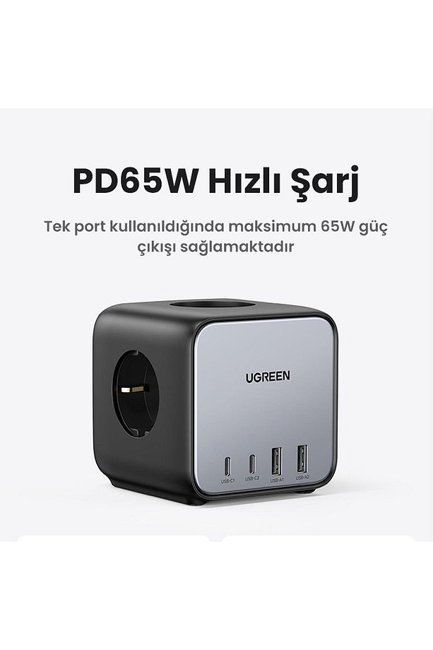 Cube 65w Gan 2 Hızlı Şarj Cihazı 2*usb / 2*type-c 3 Lü Akım Korumalı Küp Grup Priz Mimbsho - 4