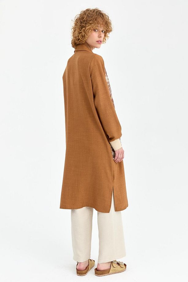 File Detaylı Uzun Tunik  Camel - 6