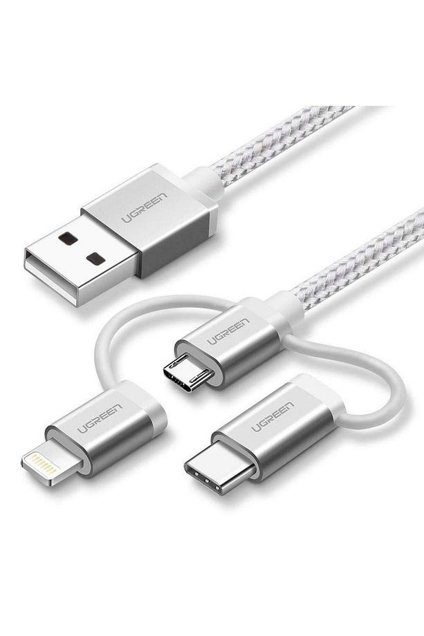 3 In 1 Ios Lightning Type-c Micro Usb Şarj Ve Data Kablosu Silver - 1