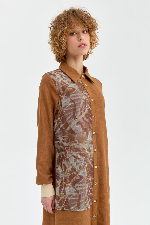 File Detaylı Uzun Tunik  Camel - 5