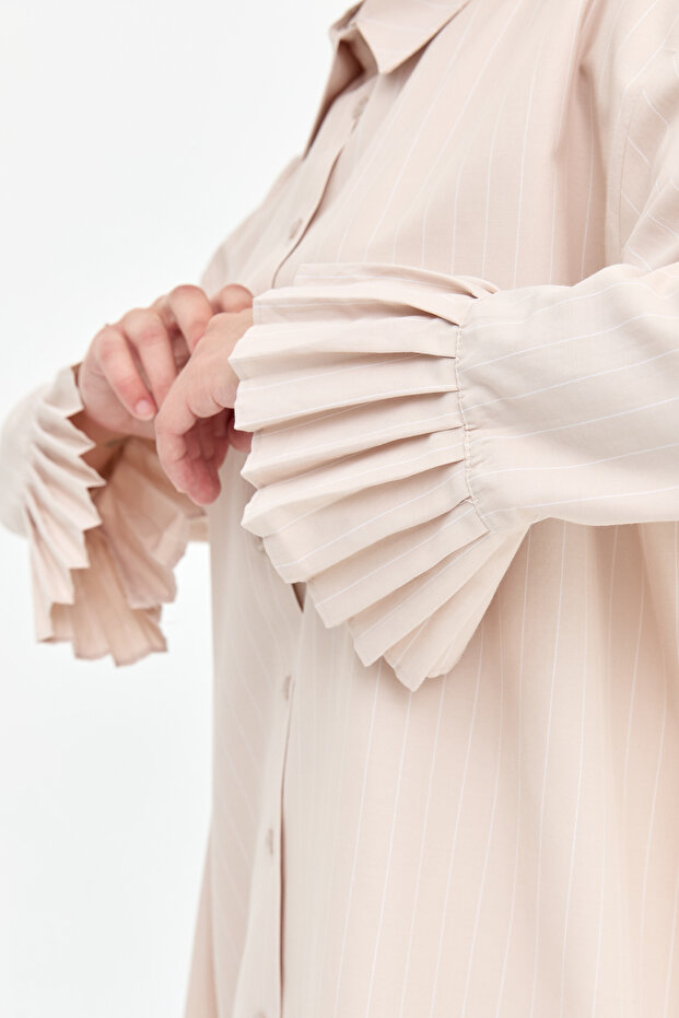 Piliseli Kol Detaylı Tunik Bej - 6