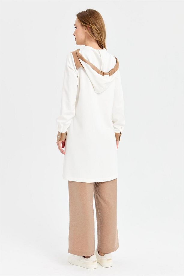 . Kumaş Kapişon Detaylı Giy Çık Tunik Camel - 4