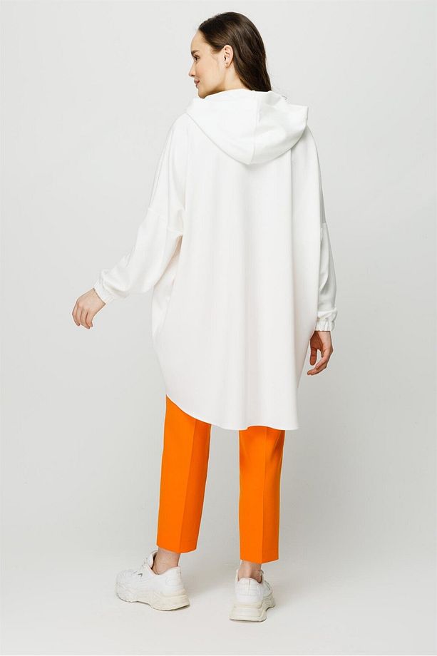Trend Baskı Detaylı Kapişonlu Oversize Tunik Ekru - 4