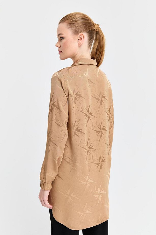 Floş Kumaş Kendinden Desenli Tunik  Camel - 6