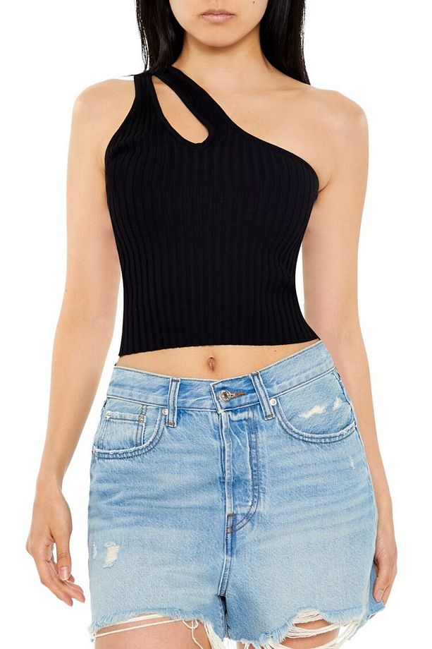 Tek Omuz Triko Crop Bluz - 1