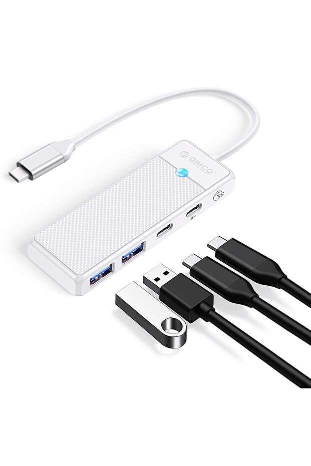 4 Portlu Type-c To Usb 3.0 / Type-c Pd 100w Yüksek Hızlı 5gbps Hub Çoklayıcı Beyaz - 2