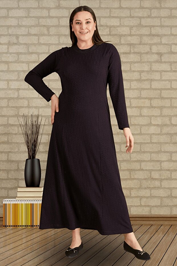 Women's Plus Size Nergiz Jacquard Hijab Mother Dress