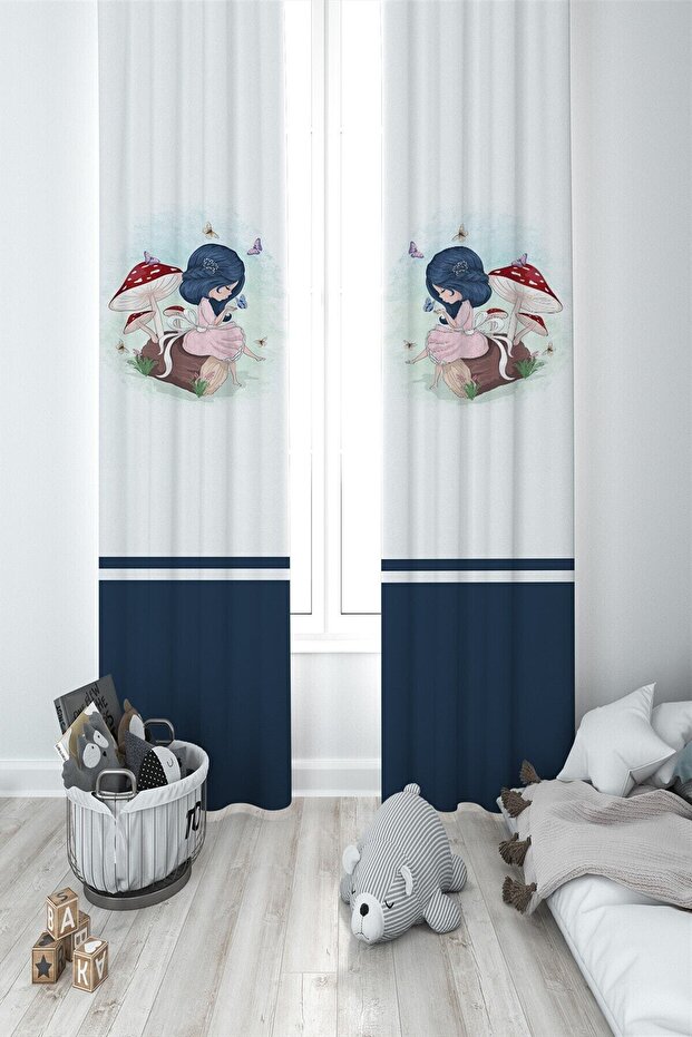 Modern Pattern Children's Room White Background Curtain 2 Wings Mkt-056
