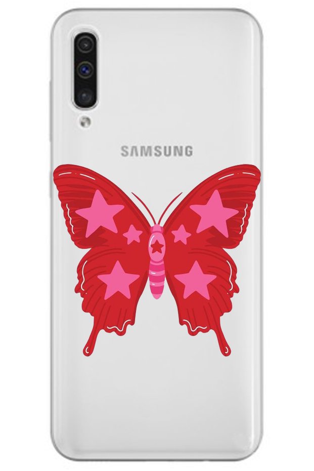 Samsung A70 Butterfly Girl Power Patterned Patterned Transparent Silicone Phone Case